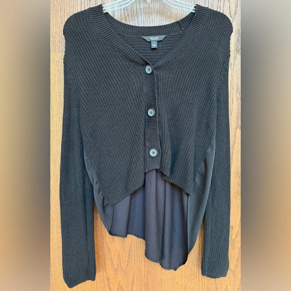 Simply Vera Wang Women's Knit Cardigan Sweater Large Black Buttons Cotton Rayon